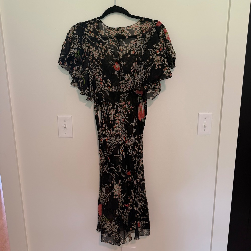 Girls from Savoy Black Floral Sheer Flutter Sleeve Empire Waist Midi Dress 0 - Picture 2 of 3